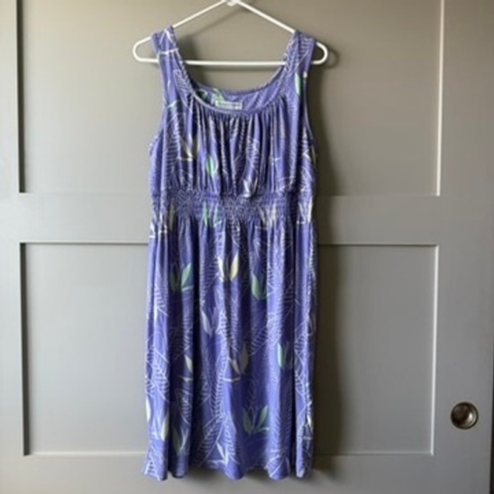 Cooke Street Knee Length Dress Women Large Purple Tropical Leaf Smocked Hawaiian